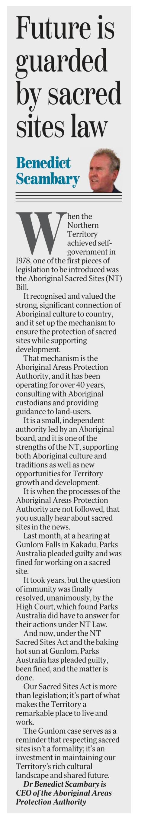 Dr Scambary oped NT News
