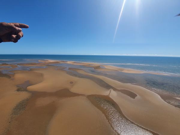 Beach with someone pointing 